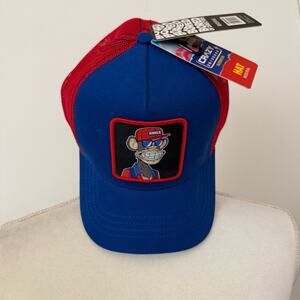 Bored Of Directors Red and Blue Trucker Hat with Graphic Patch OS NWT